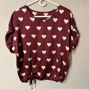 Red Short Sleeve Tie Front Blouse（M/L) oversized